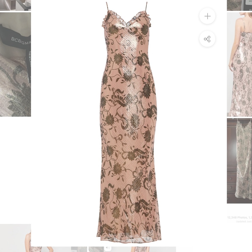 BCBGMAXAZRIA Ruffle Shimmer Gown